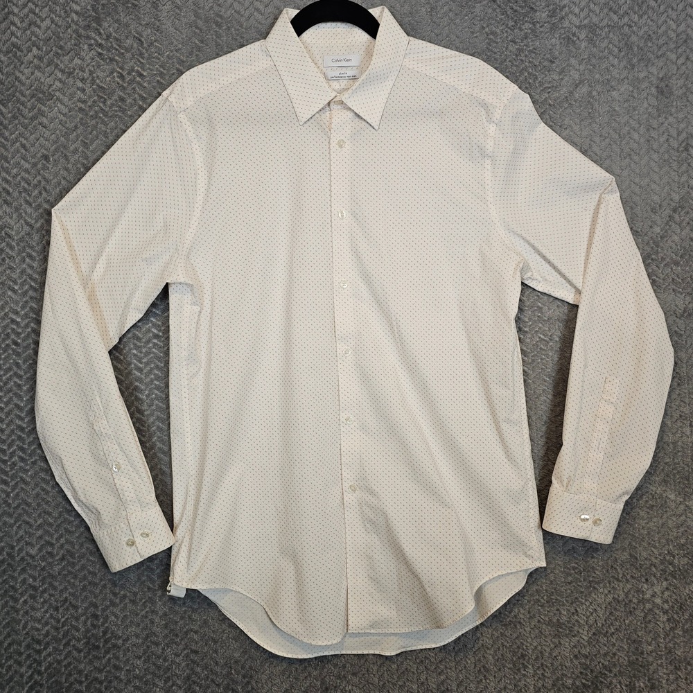 Calvin Klein Mens Slim Fit Performance Non-Iron‎ Long Sleeve Dress Shirt Cream